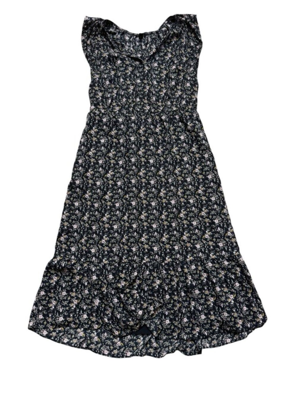 Crew Mercantile Floral Maxi Dress Small Black Ruffle Lined - Picture 2 of 5